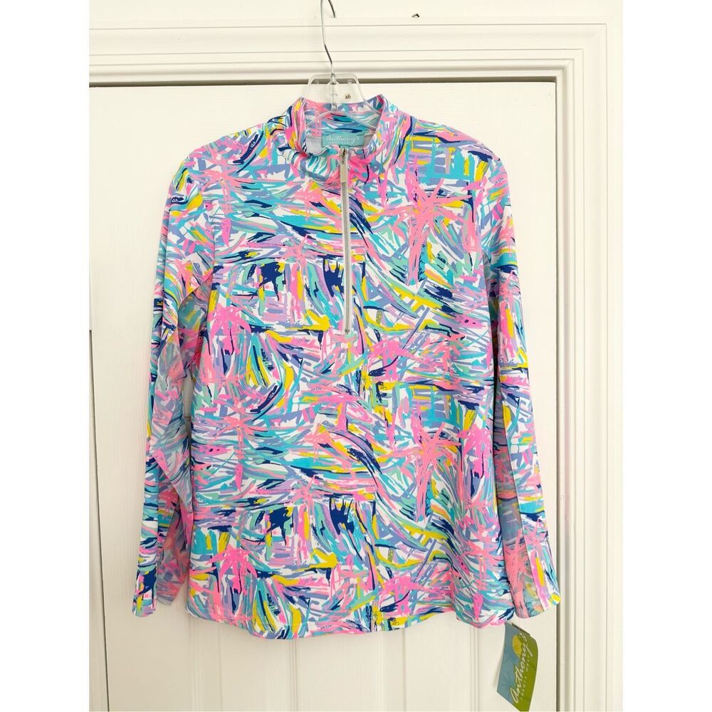 Anthony's Resort Wear UPF Multicolor Abstract Print Knit Top Size Smalll NWT